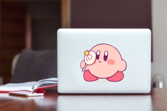Kawaii Kirby Laptop Sticker, Cute Pink Anime Character Vinyl Decal for MacBook, Waterproof Aesthetic Decal for Water Bottle, Tablet, and Notebook 7