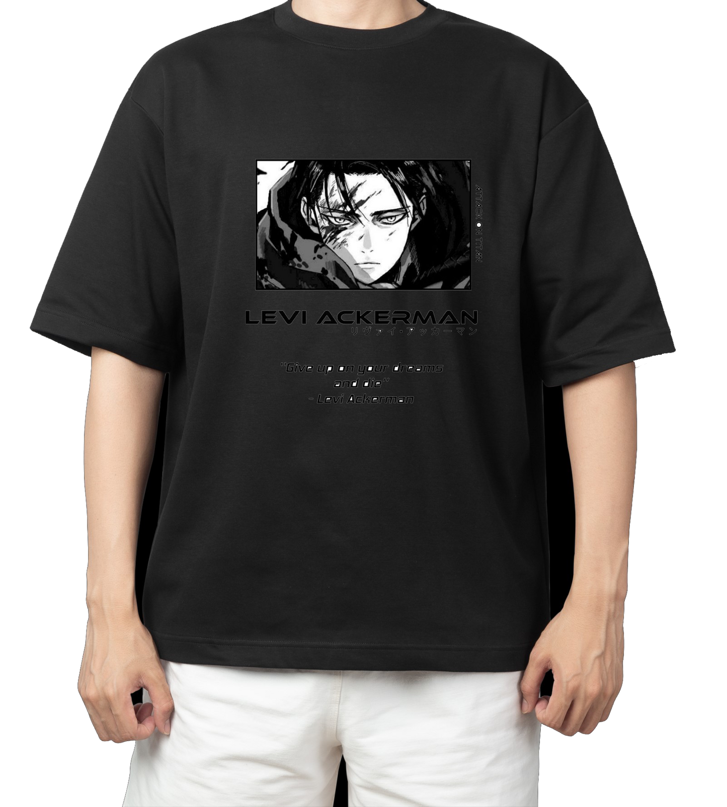 Anime Attack on titan shingeki no kyojin eren levi mikasa  Aot black  Oversize  t- shirt 7