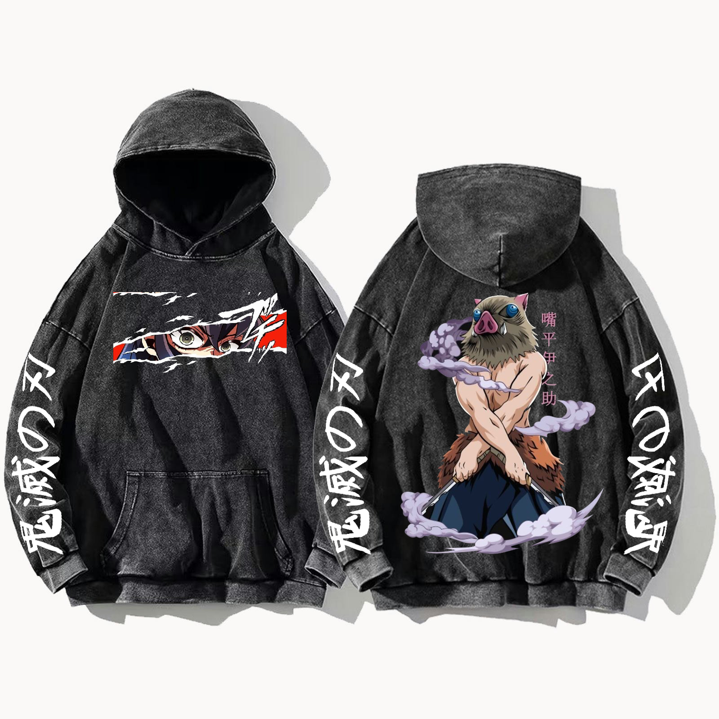 Anime Demon slayer nezuko tanjiro Oversize  Hoodie Washed gray 7