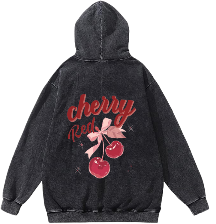 Cherry Red Over Size hoodie Washed Back 67