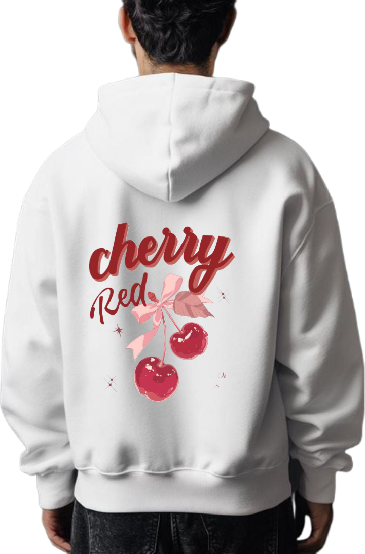 cherry Red Over Size hoodie White Back 57