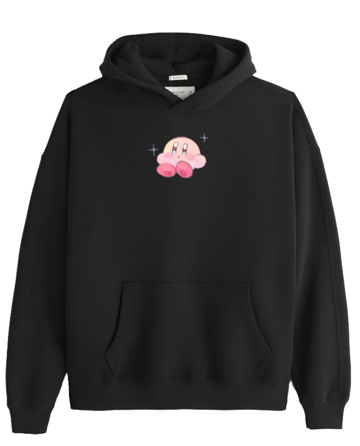 Cute Pink Anime Kirby Character Graphic Hoodie for Women and Men, Kawaii Cartoon Black Pullover Sweatshirt 7