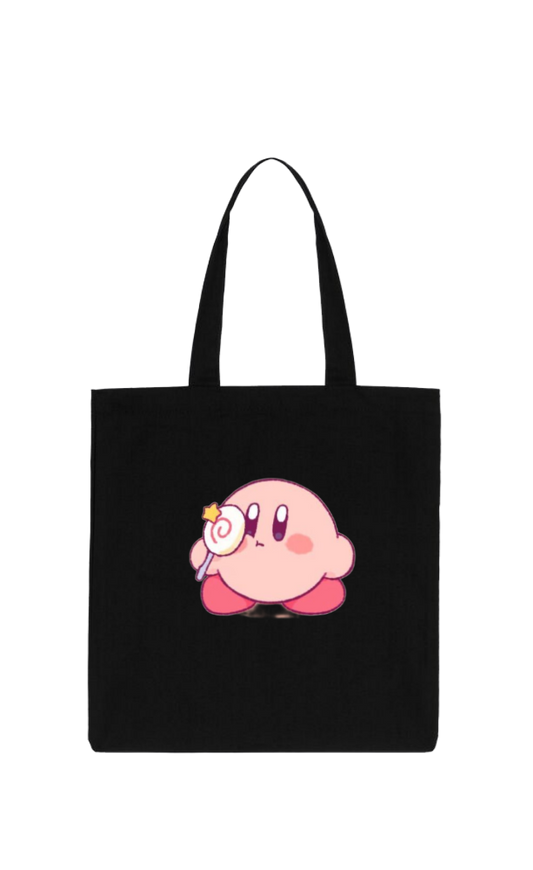 Kawaii Cute Kirby Black Canvas Tote Bag, Aesthetic Anime Character Reusable Shopping Bag, Large Grocery Bag, Book Tote for Women and Girls 7