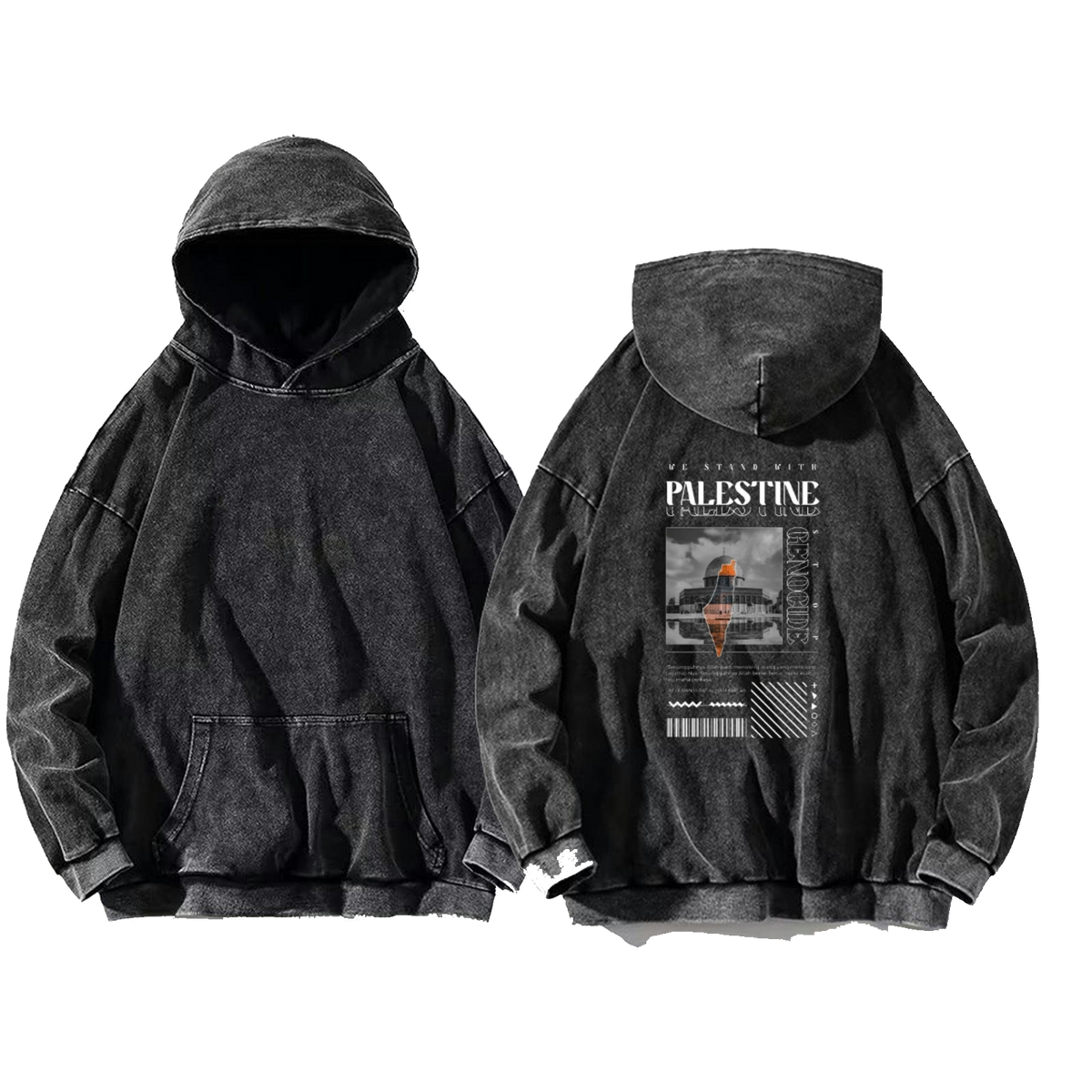 WE STAND WITH PALESTINE Back text oversize hoodie Washed back 7