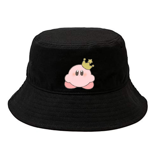 Cute Anime Kirby Bucket Hat, Kawaii Pink Character Black Sun Fisherman Cap, Y2K Streetwear Summer Beach Hat for Women and Men 7