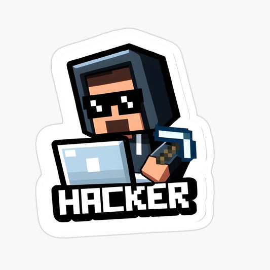 "Hacker" Pixel Art Vinyl Sticker - Cool Minecraft Inspired Gaming Decal for Laptop, PC Tower, Water Bottle & Kindle - Geeky Video Game Gift for Gamers & Kids