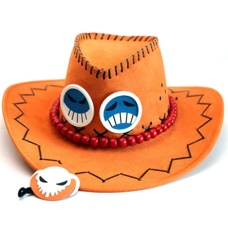 One Piece Ace Hat – Portgas D. Ace Cosplay Cowboy Hat with Smiley & Sad Face Badges, Orange Anime Costume Accessories for Fans and Halloween