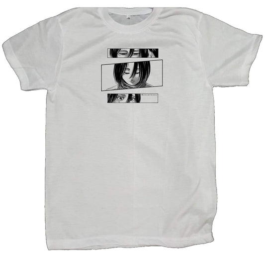 Anime Attack on titan shingeki no kyojin eren levi mikasa  Aot white fit t- shirt 8
