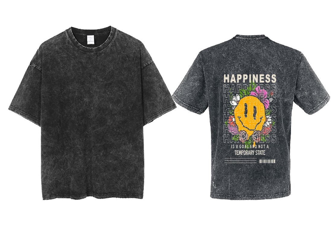 HAPPINESS Back text One Size t- shirt Washed Back 58
