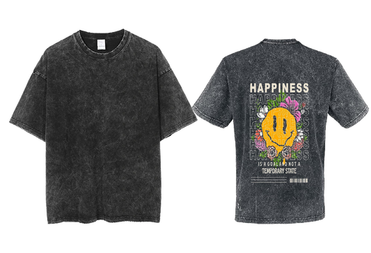 HAPPINESS Back text One Size t- shirt Washed Back 58