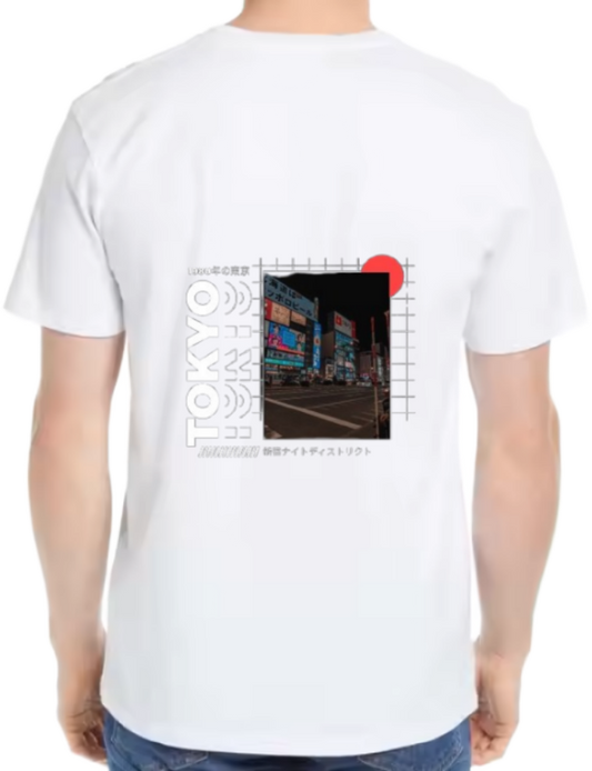 Karaoke Night in Shibuya Back text One Size t- shirt White Back 80