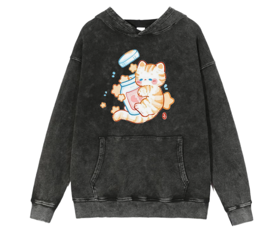 cat Oversize Hoodie Washed 80