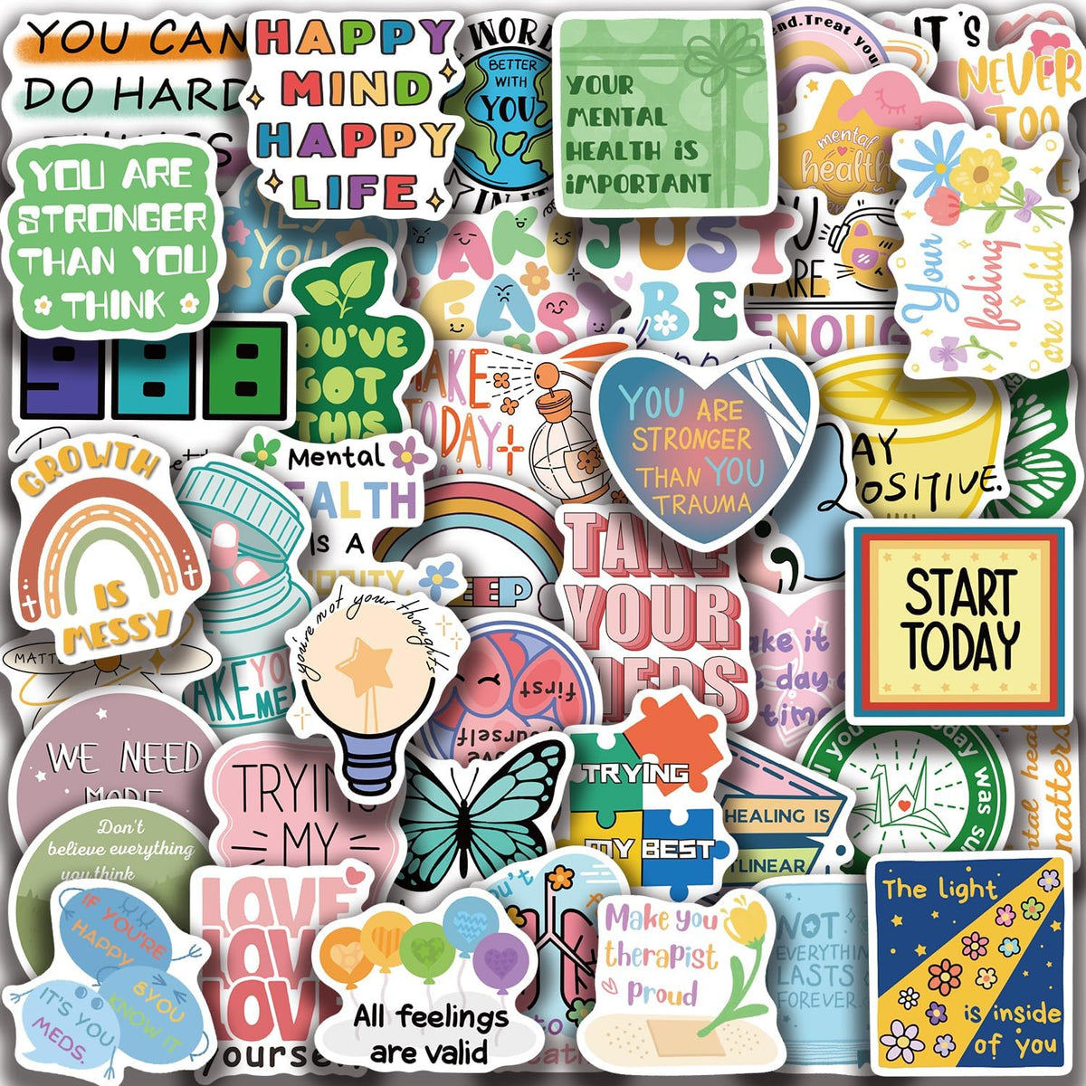 50 PCS Mental Health Matters Stickers Pack for Journals, Laptops, Water Bottles, Therapist Office Decor, Counselor Office Must Haves, Positive Quote Decals for Mental Health Awareness