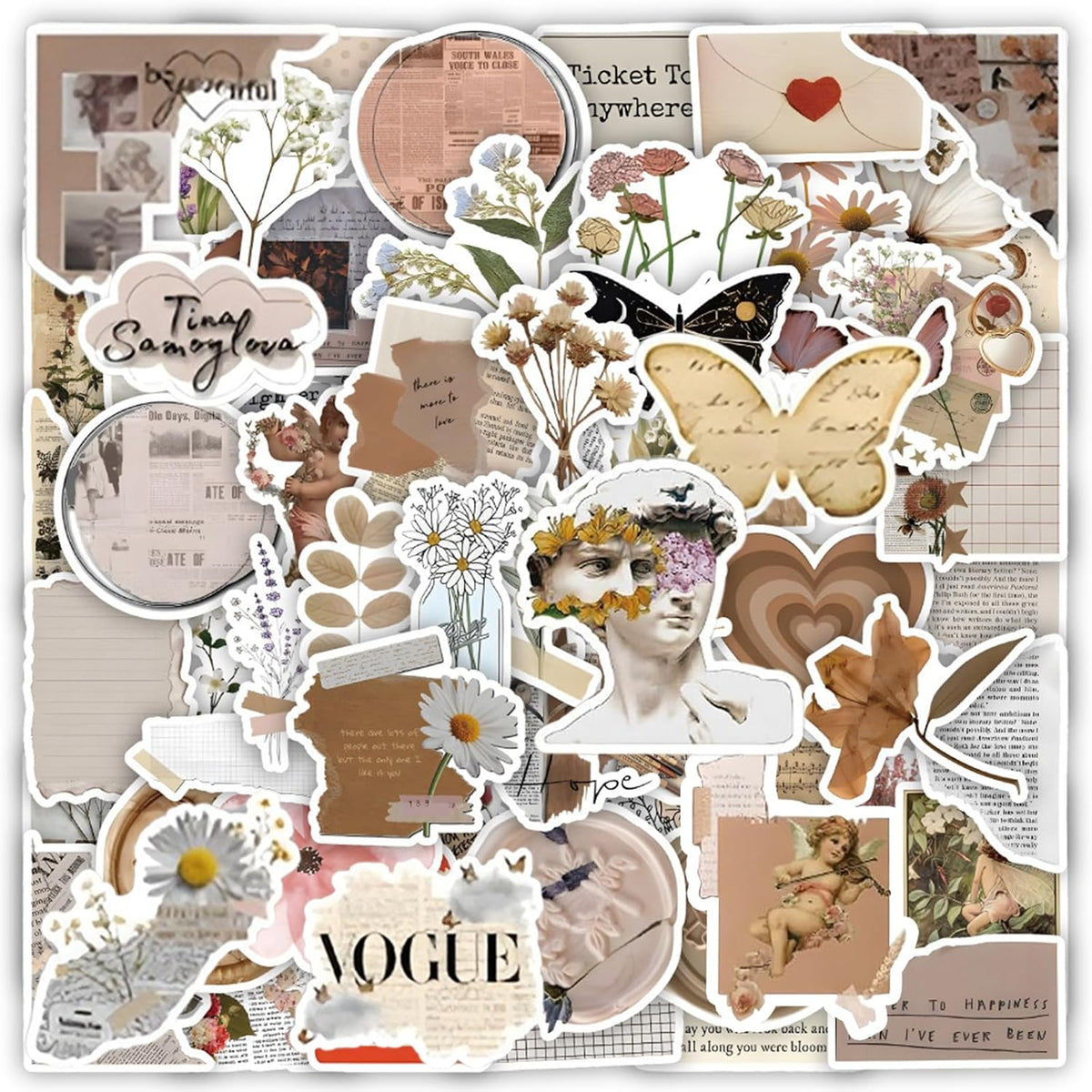 Zhtulck Vintage Stickers, Pack of 120 Aesthetic Stickers, Aesthetic Stickers, Boho Aesthetic Stickers, Perfect for Laptop, Guitar, iPad, Skateboard Stickers Collection (Vintage)