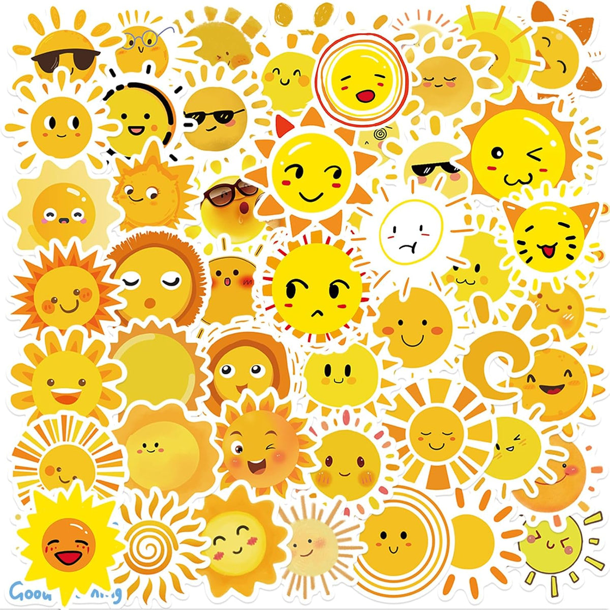 Sunshine Stickers 100PCS, Vinyl Waterproof Cute Suns Decals for for Water Bottle, Birthday, Laptop Scrapbooking Phone Decorations for Adults Women Teens Girls