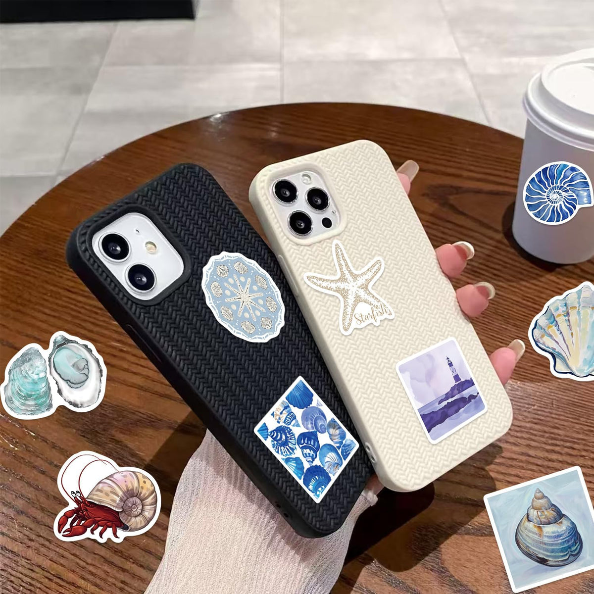 50 Pcs Beach Coastal Summer Stickers,Beachy Aesthetic Water Bottle Stickers,Blue Waterproof Scrapbook Sticker, Vinyl Decals for Luggage Laptop Journal
