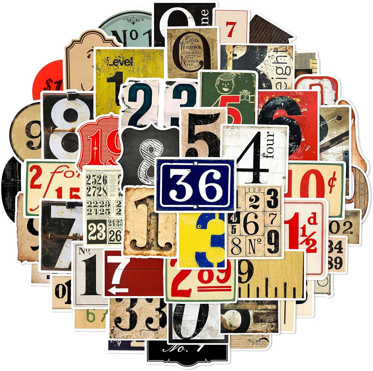 50pcs Lucky Numbers Sticker Pack, Retro Cartoon Numbers Decal Decorative Sticker for Girl Teens Adults Waterproof Stickers for Childrens Student Teacher Reward Water Bottle Laptop Luggage