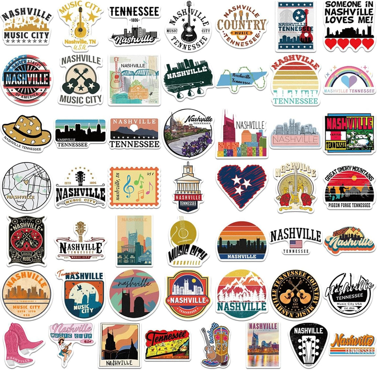 100PCS Nashville Tennessee Stickers,Cool Travel Stickers,Waterproof Vinyl Stickers for Water Bottles,Laptop,Luggage,Teens Adults,Keyboards,Backpacks,Skateboards,Luggage,Water Bottles,Scrapbooks