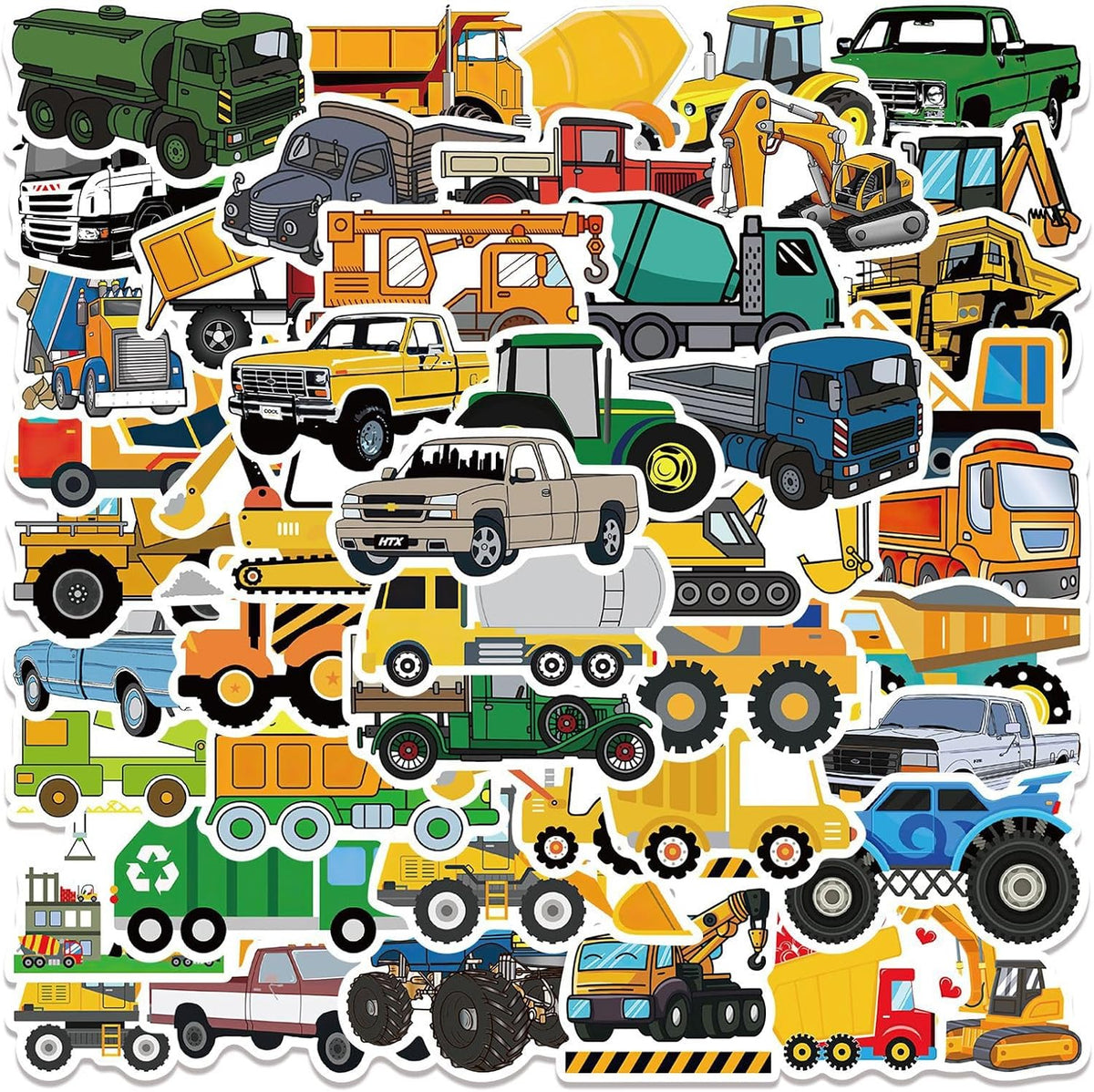50 PCS Transportation Vehicle Truck Stickers for Boys,Party Favor and Supplies Vinyl Engineering Vehicle Stickers Construction Truck,Mixer Truck,Tractor,Excavator,Tipper Truck,Excavator (vehicleA)