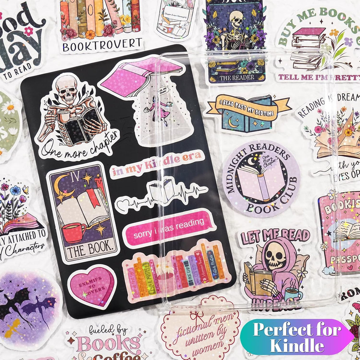 150 PCS Romance Book Stickers for Kindle, Holographic Bookish Sticker Pack Reading Glitter Vinyl Decals for Laptop Ebook Readers Water Bottles Journal Scrapbook Waterproof