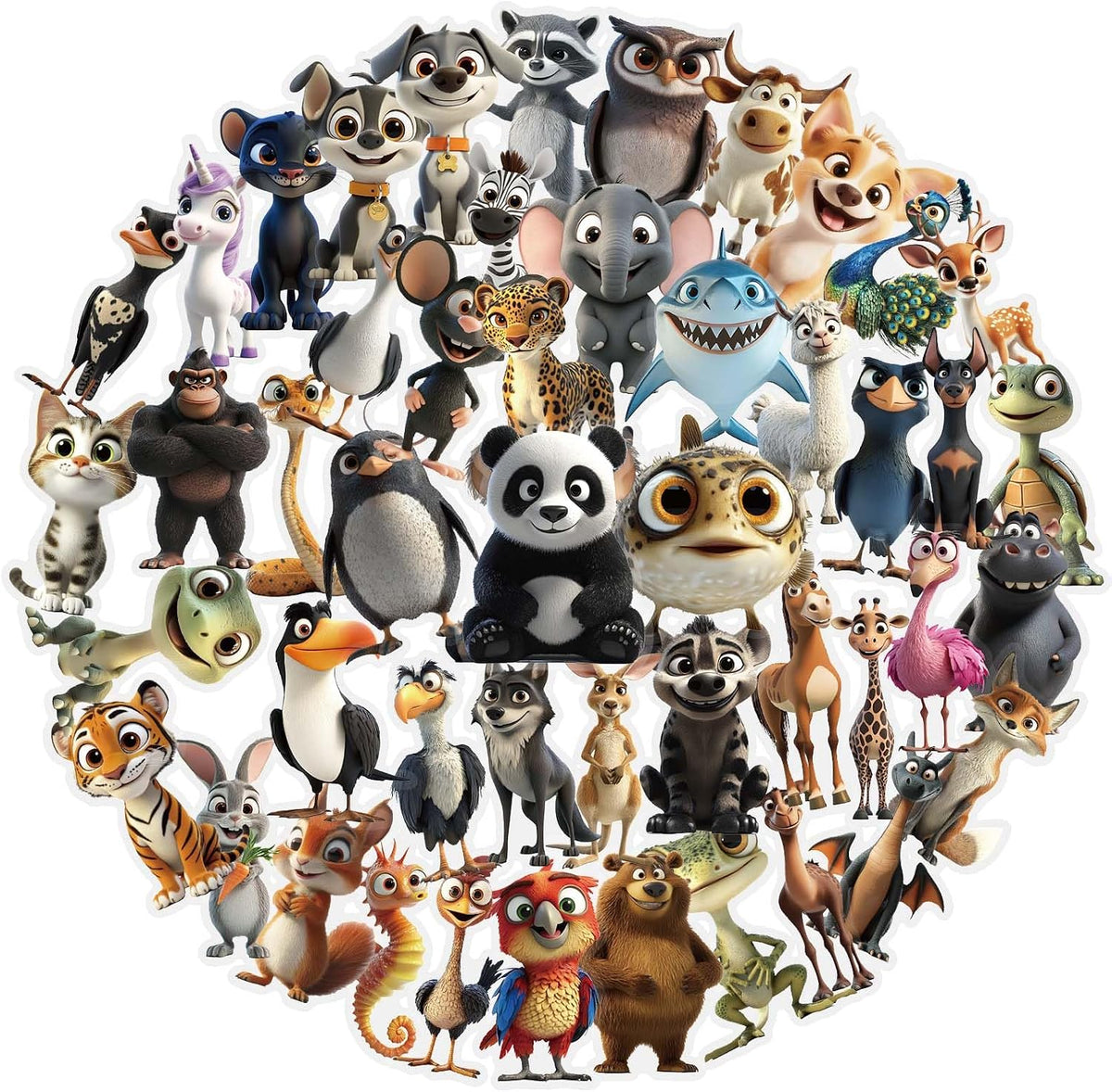 50PCS Transparent Animal Stickers for Water Bottles, Waterproof Vinyl Cartoon Animal Clear Stickers, Cute Animals Decals for Laptops, Scrapbooking, Journals, Phone Cases