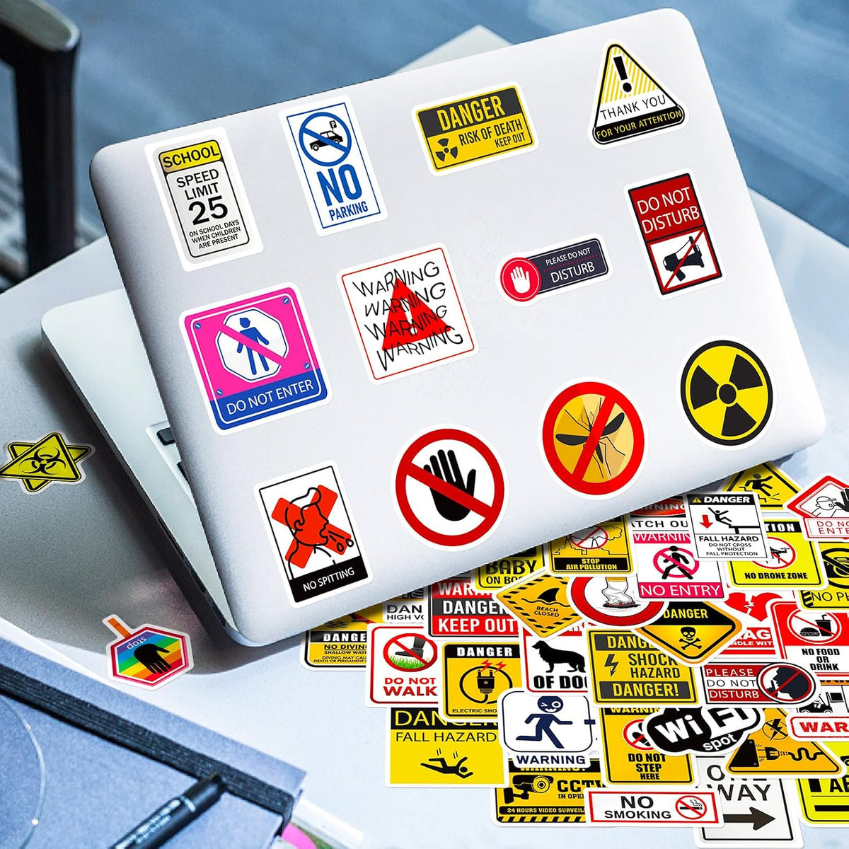 100PCS Warning Sign Stickers for Kids Funny Road Signs Stickers for Water Bottles Cute Identification Decals Street Signs for Laptop Hydroflask Journaling Classroom