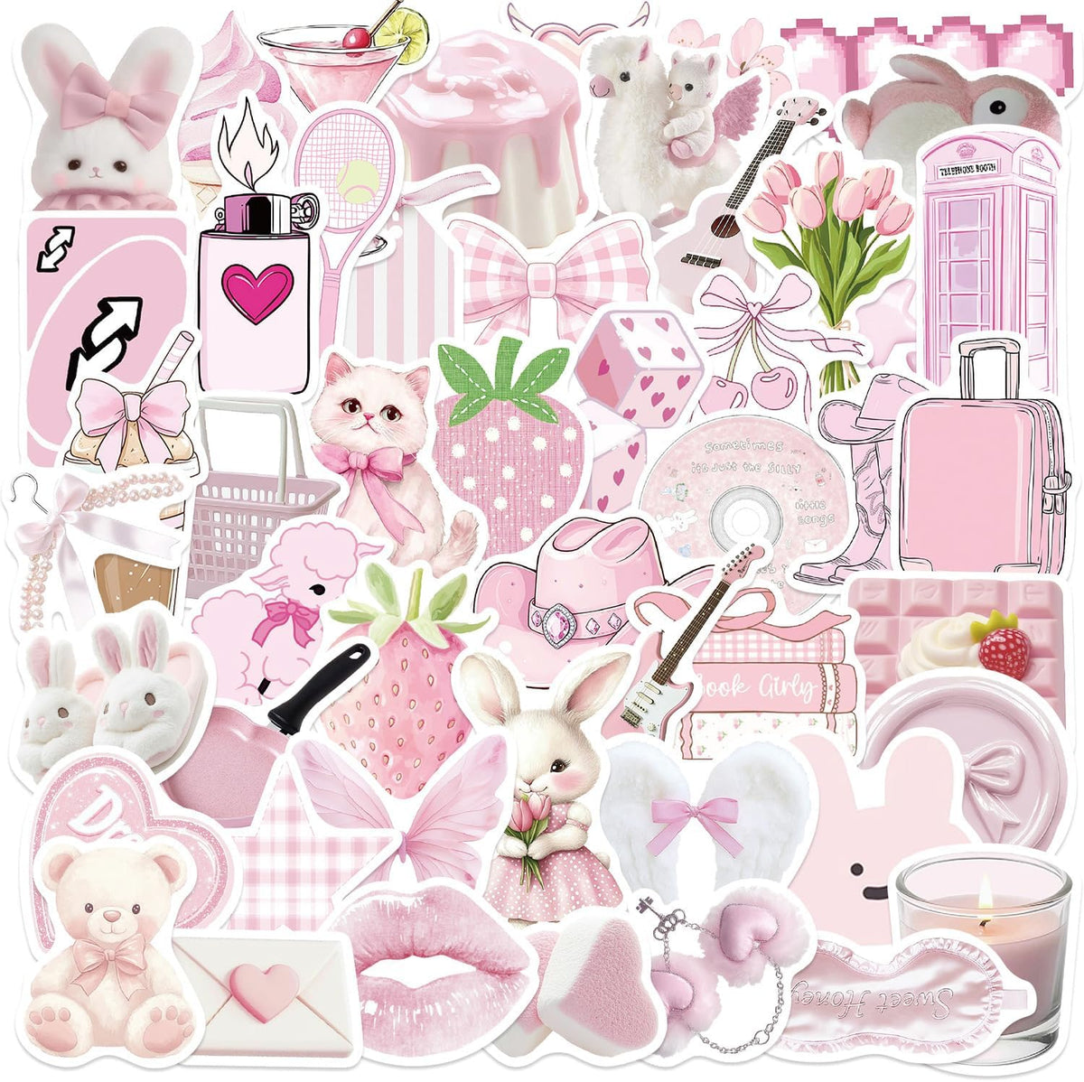 FAAFRW 50PCS Pink Coquette Stickers for Water Bottles Cute Stickers Pack