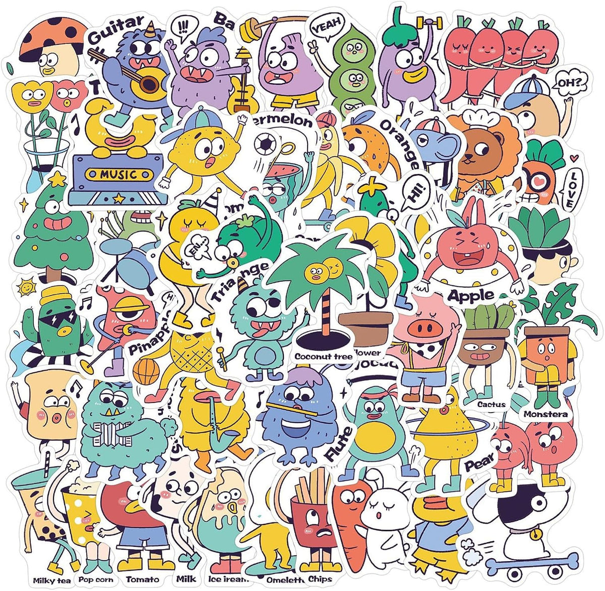 50pcs Lovely Caterpillar Stickers for Kids Teens,Very Hungry Caterpillar Sticker for Boys Girls Waterproof Vinyl Stickers for Water Bottle Laptop Scrapbook Bike,Cartoon Funny Caterpillar Decals Pack