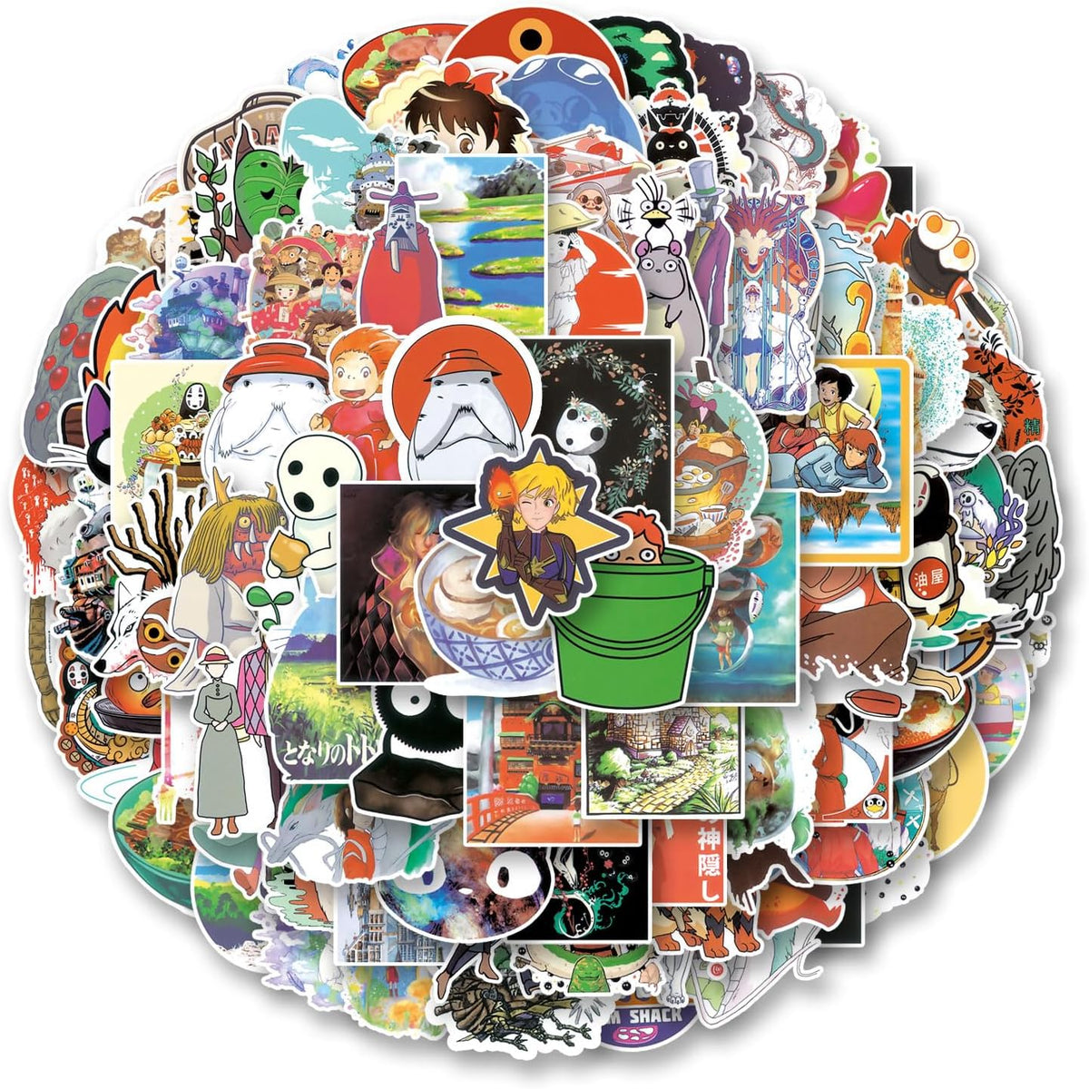 100pcs Hayao Miyazaki Stickers，Studio Ghibli Anime Aesthetic Sticker Decals for Water Bottle,Laptop,Phone,Hard Hat,Skateboard,Scrapbooking,Bumper