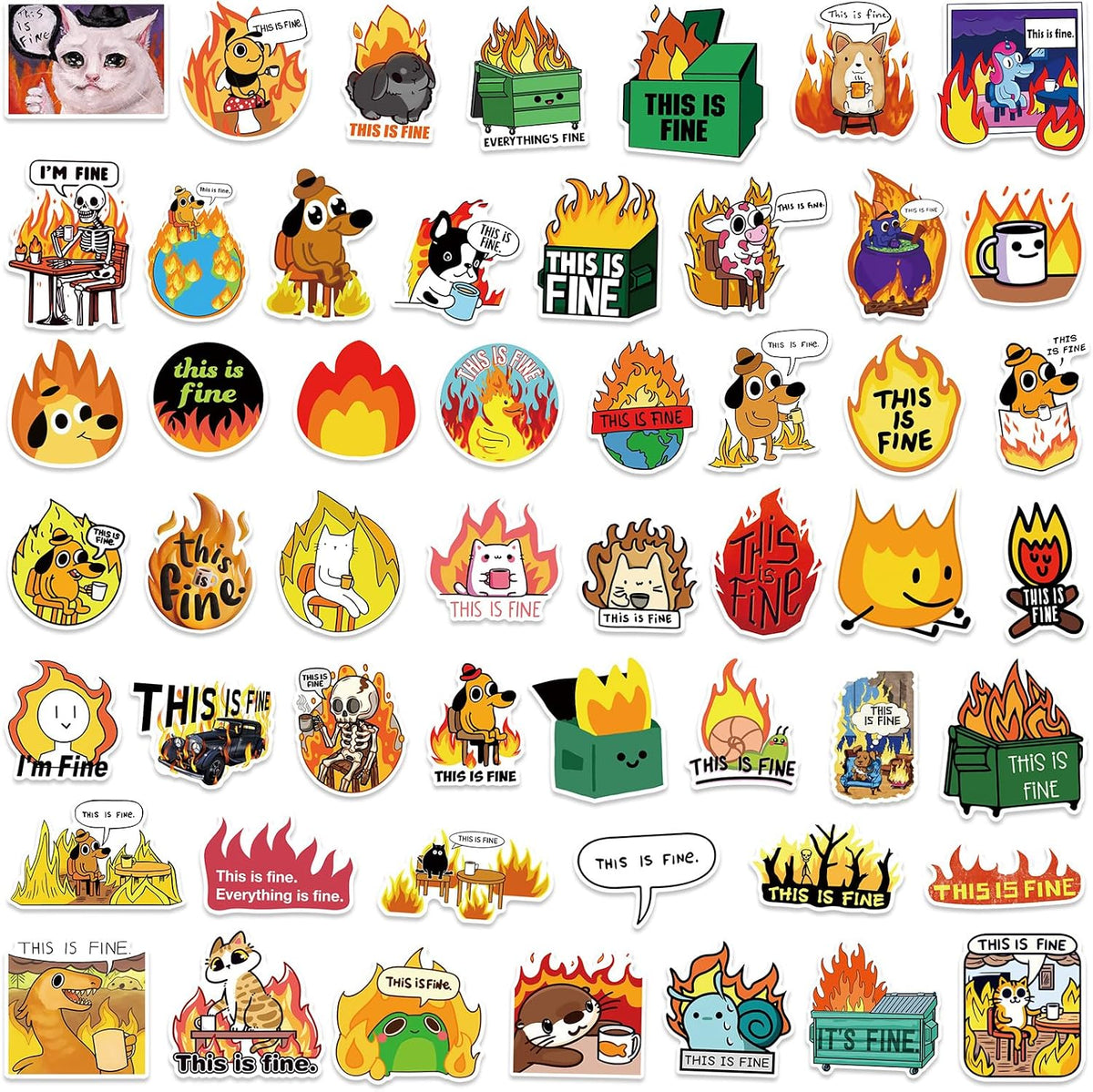 50 Pcs This is Fine Stickers for Phone,Guitar,Laptop,Water Bottles,Skateboard,Luggage,Animal Cute Style Stickers Waterproof Vinyl,Graffiti Decorate for Teens Girls Boys Children Motivate Gift