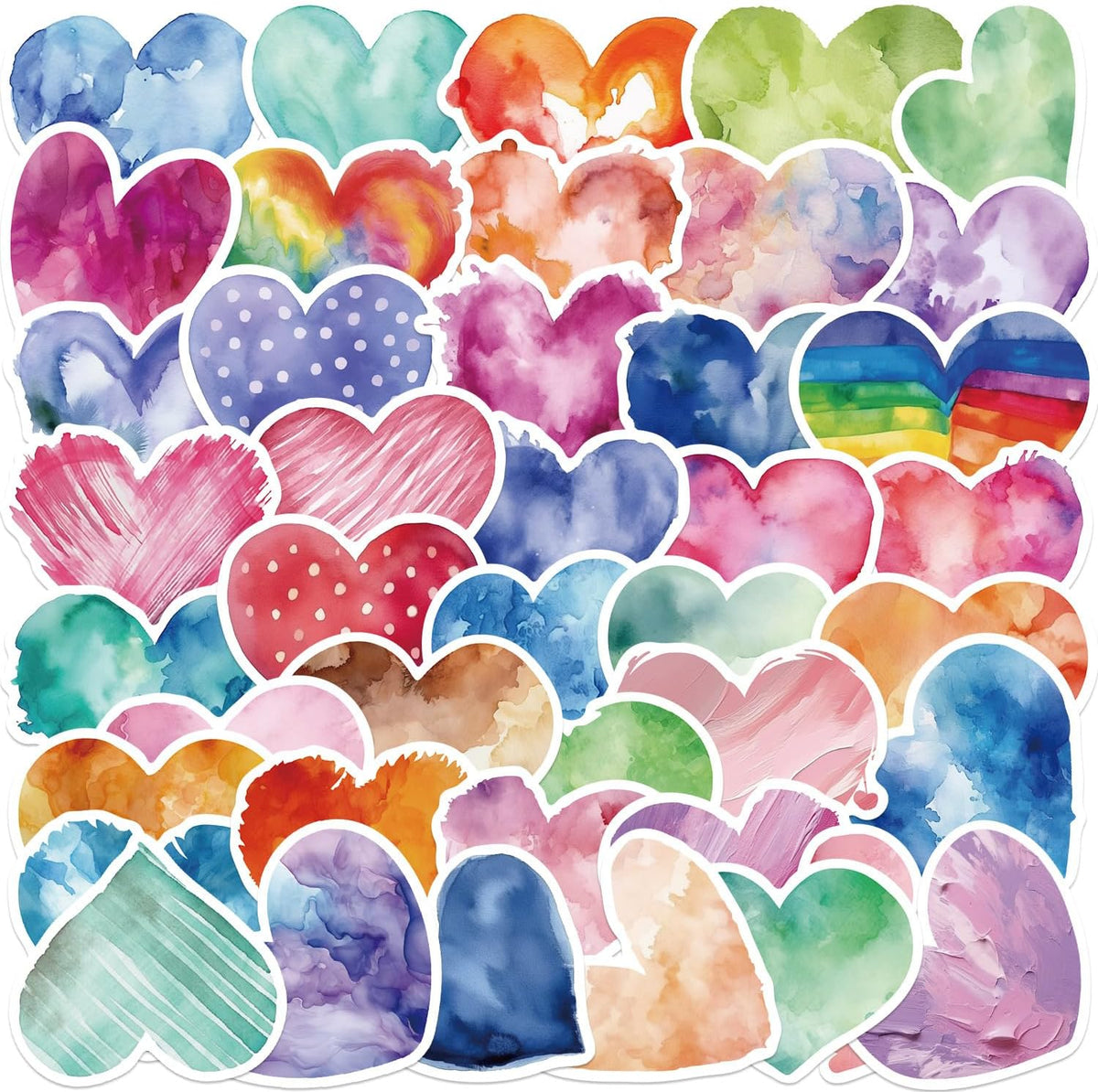 50pcs Watercolor Love Sticker for Teen Girl Adult Laptop Water Bottle, Skateboard Phone Guitar Travel Case Bike Notebook Helmet