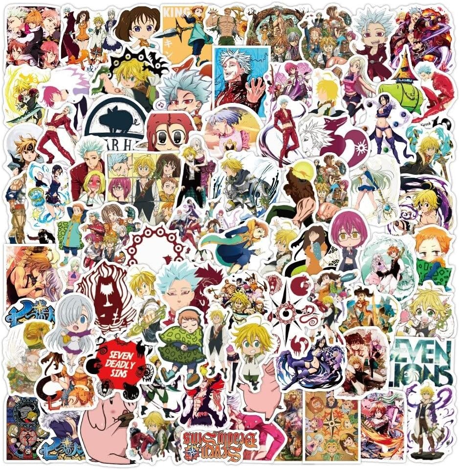 100Pcs Anime Sticker The 7 Deadly Sins Graffiti Stickers Waterproof Suitcase Scooter Water Cup Sticker Decals Toy Vinyl Anime Sticker and Decal Bottle Laptop Skateboard Sticker Adult Kid