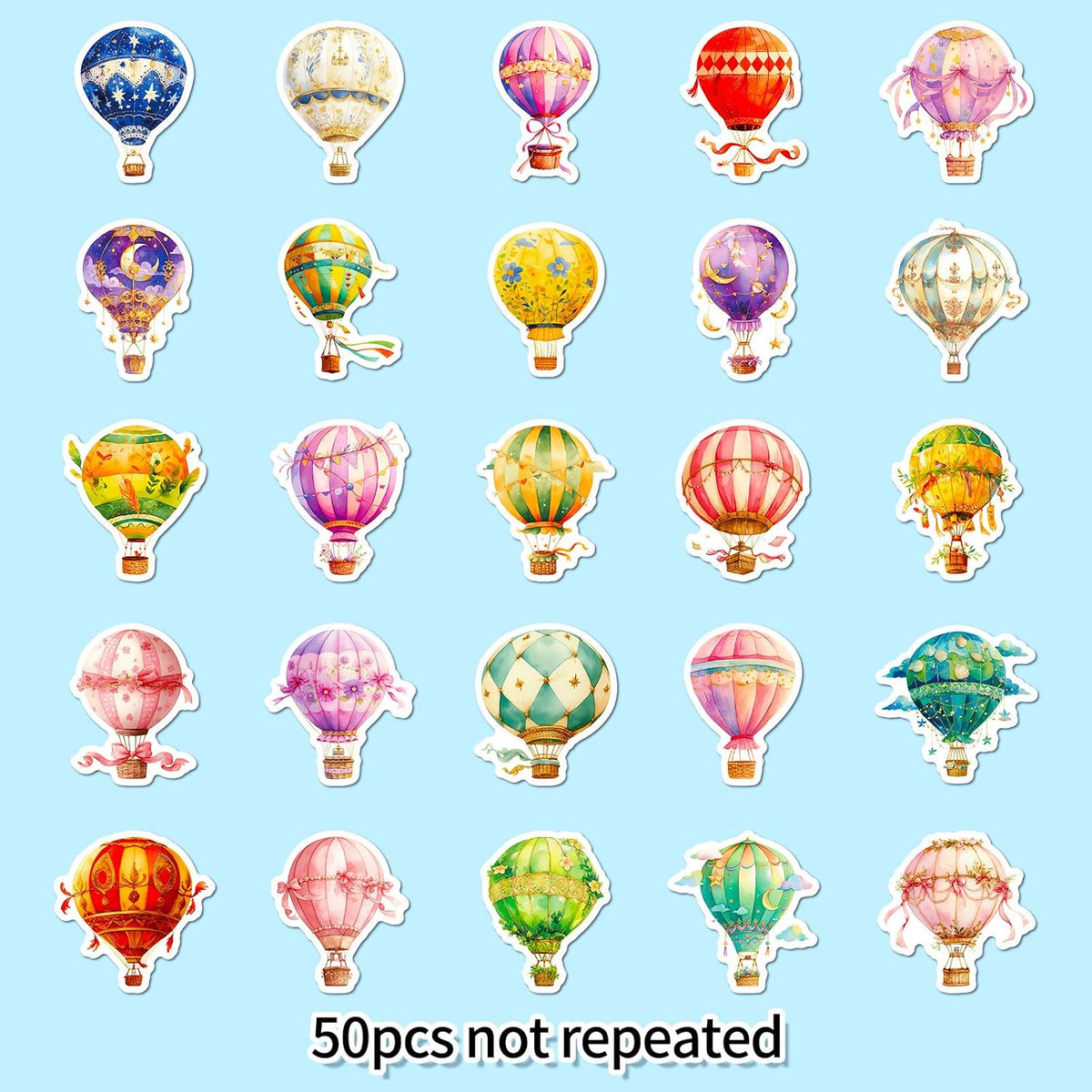 50PCS Hot Air Balloon Stickers for Kids Vinyl Balloons Stickers Waterproof Cartoon Fire Balloon Sticker Creativity Balloons Decals for Laptop Journaling Water Bottles Classroom