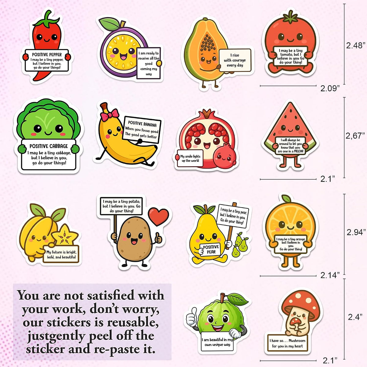 FALIMITLESS Cute Fruit Stickers – (50pcs) Waterproof Vinyl Holographic Positive Motivational Fruit Stickers for Water Bottle Laptop Journaling Scrapbook Teens Kids Womens