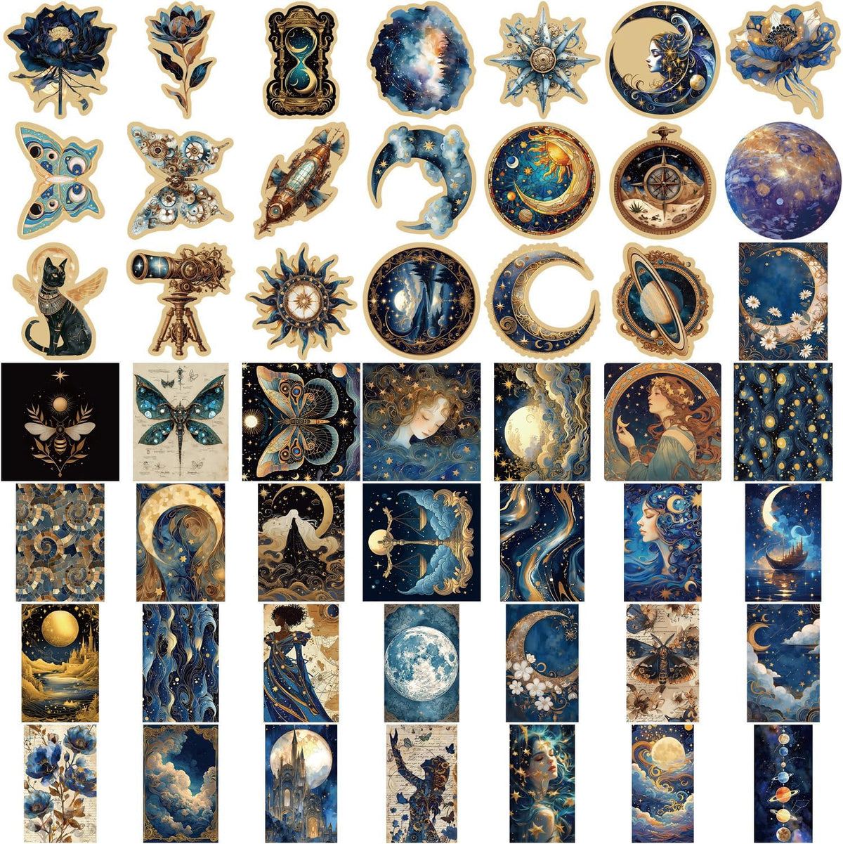 50pcs Vintage Astronomy Stickers, Planet Space Moon Sticker Celestial Decorative Decals for Journals Laptops Water Bottles, Fantasy Graffiti Galaxy Astronomical Artistic Stickers for Adults Teens