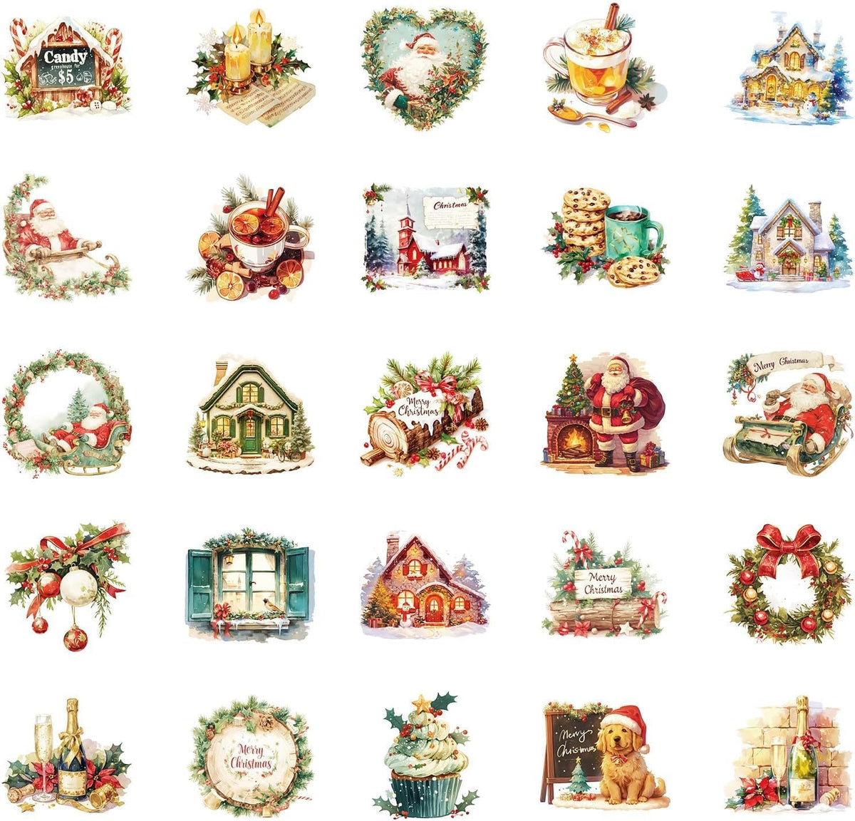 50 Pcs Christmas Stickers Vinyl, Waterproof Holiday Stickers for Crafts, Xmas Party Favors, Kids Scrapbook & Card Making Decals, Bulk Christmas Stickers Pack (Hot Christmas Stickers)