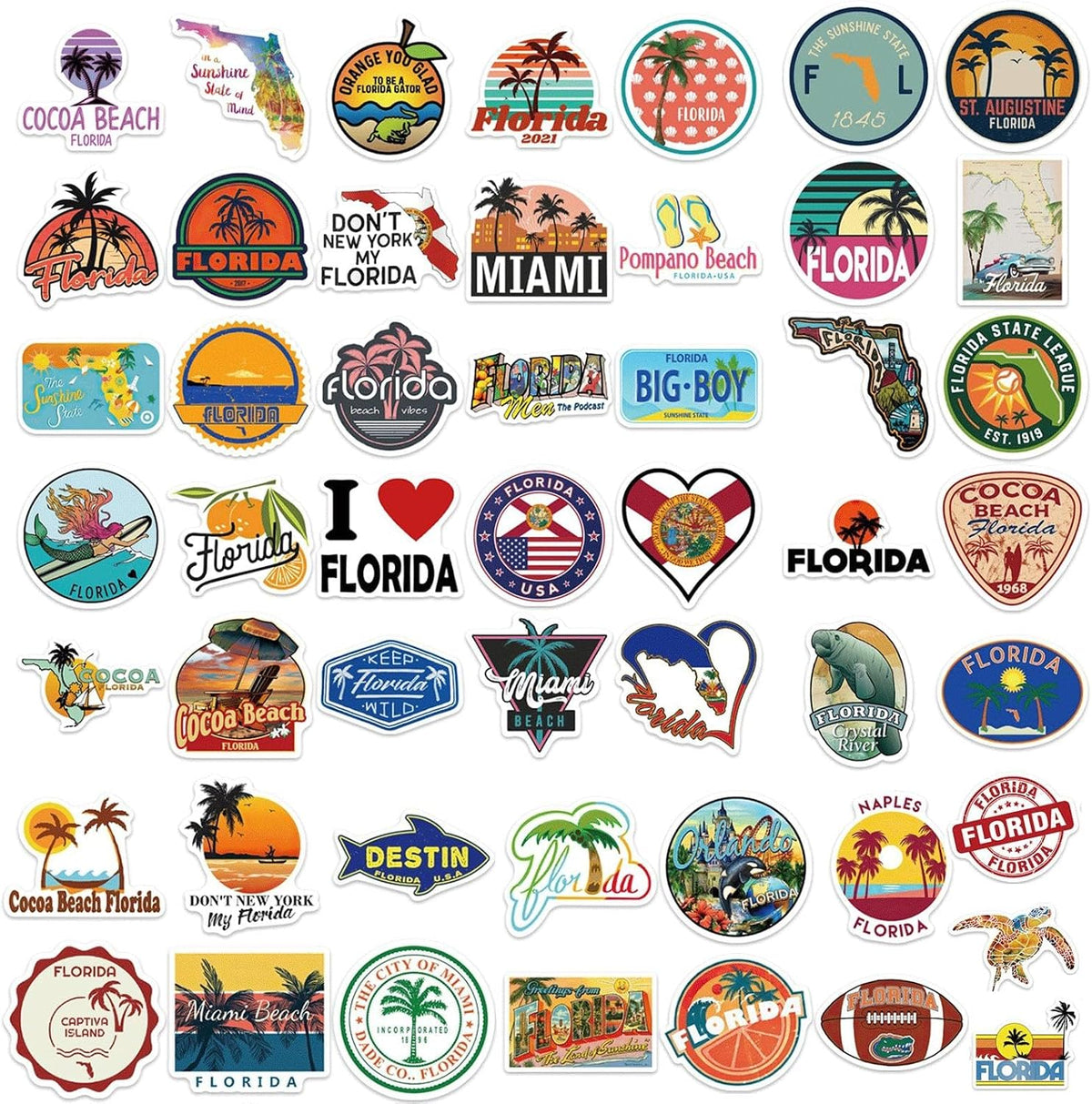 100PCS Florida Stickers,Cool Travel Stickers,Waterproof Vinyl Stickers for Water Bottles,Laptop,Luggage,Teens Adults,Keyboards,Backpacks,Skateboards,Luggage,Water Bottles,Scrapbooks