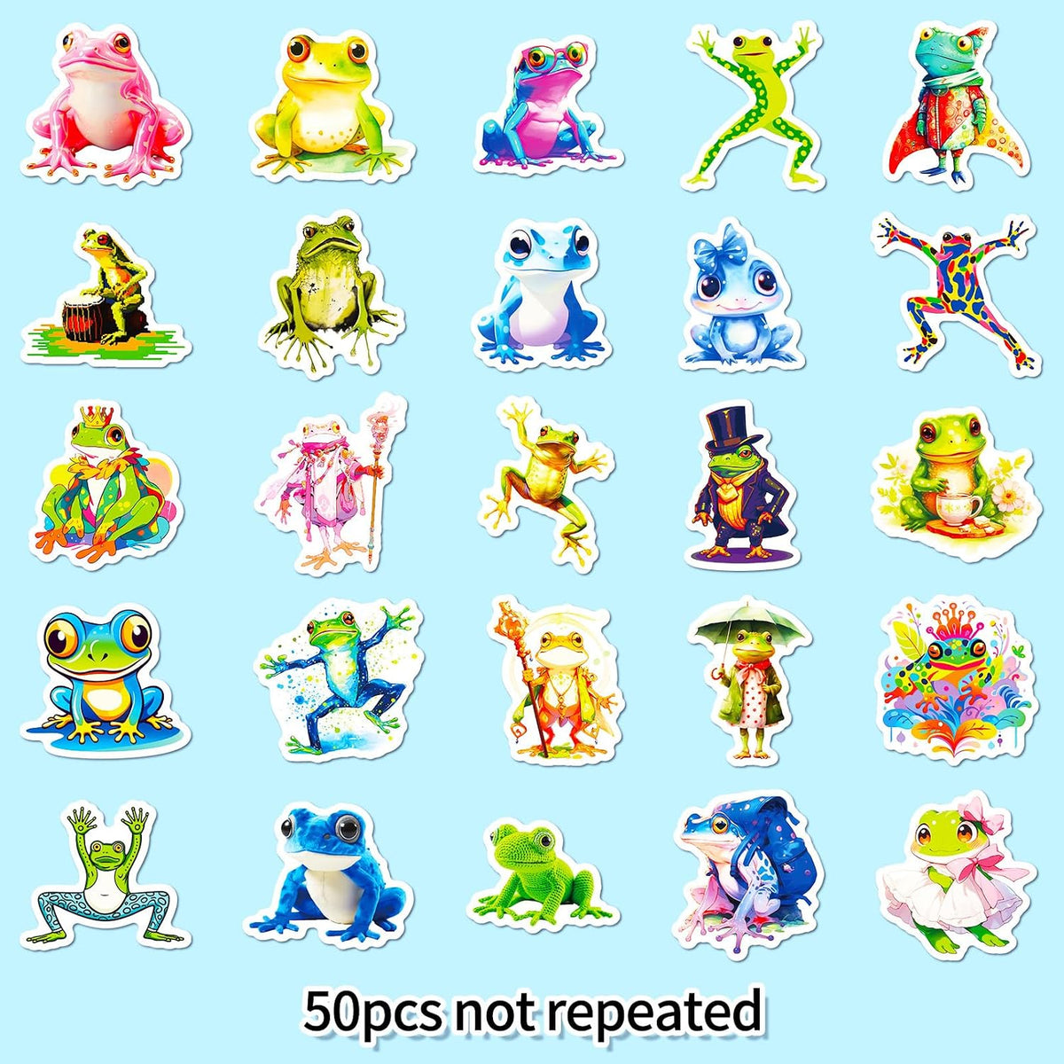 50 Pcs Cartoon Frog Stickers