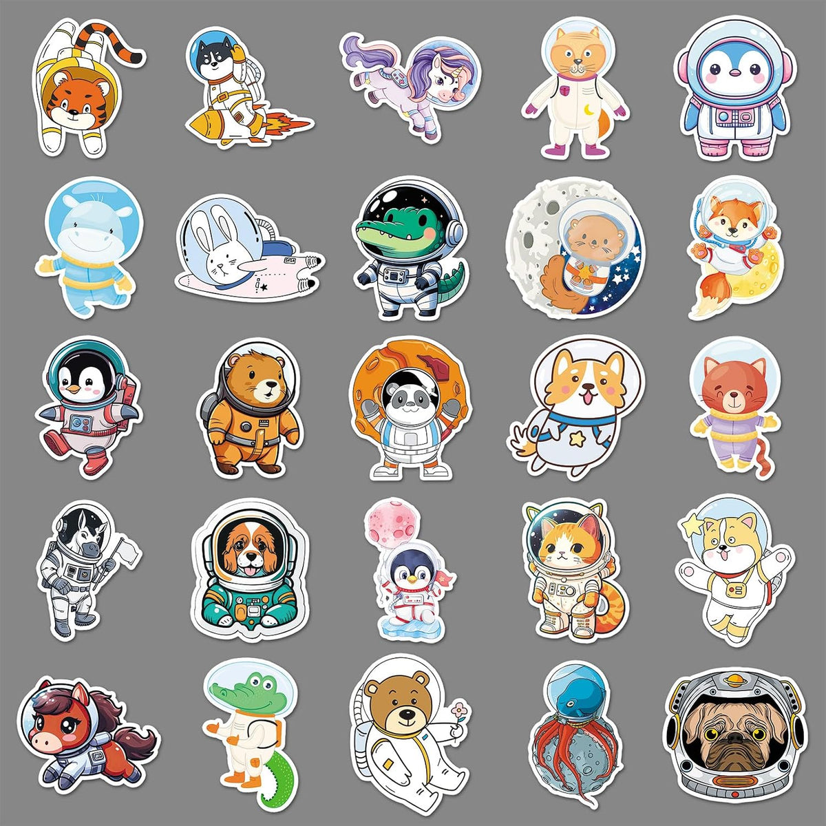 50 Pcs Astronaut Stickers for Laptop Water Bottles,Bicycle,Skateboard,Computer,Animal Astronauts Cute Style Decorative Stickers Waterproof Vinyl,Graffiti Stickers for Girls Boys Children Teens