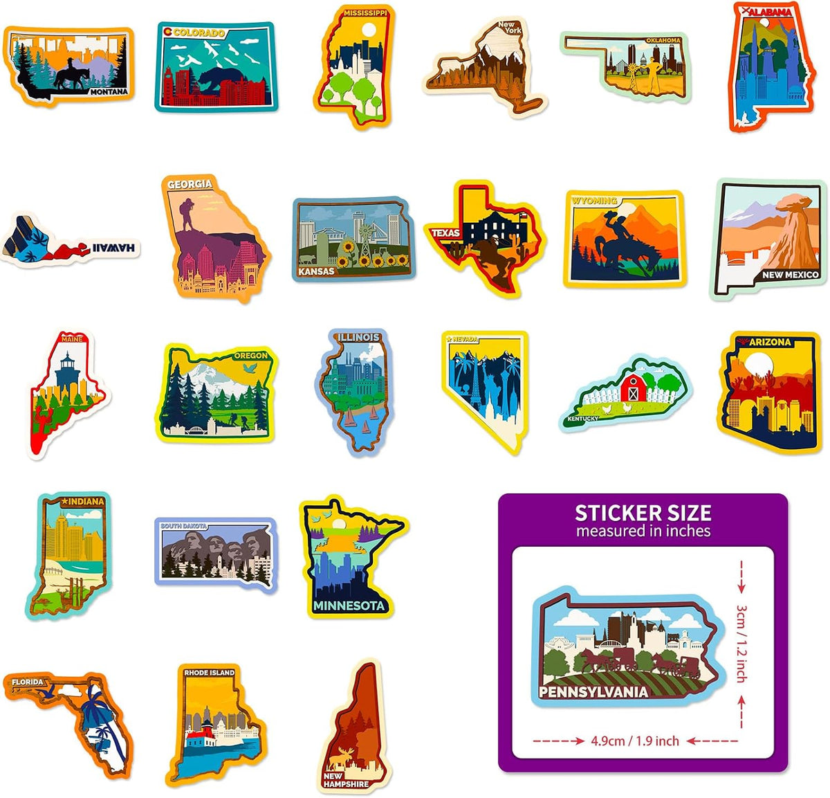American States Stickers for Laptop (50 PCS),Gift for Children Teens Adults Girl Boys,Waterproof Stickers for Water Bottle,USA Vinyl Stickers for Scrapbook,Skateboard,Bike,Phone,Dairy