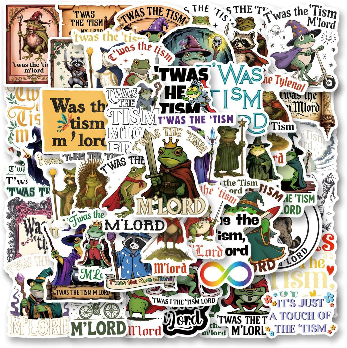 50Pcs TWAS The Tism M'Lord Sticker Stickers Funny Autism Meme Humor Frog ADHD Sticker Waterproof Stickers for Water Bottle, Hydroflask, Guitar, Luggage, Phone, Case, Laptop, Skateboard, Gift