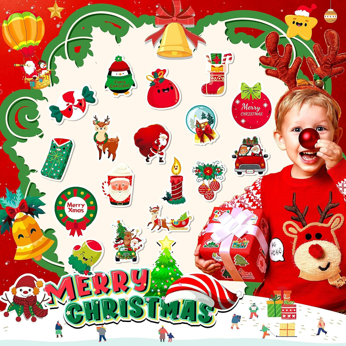100Pcs Christmas Stickers Christmas Holiday Stickers for Water Bottles Laptop Skateboard, Christmas Party Favors, Classroom Crafts, Christmas Gifts Stickers for Kids Teens Adults