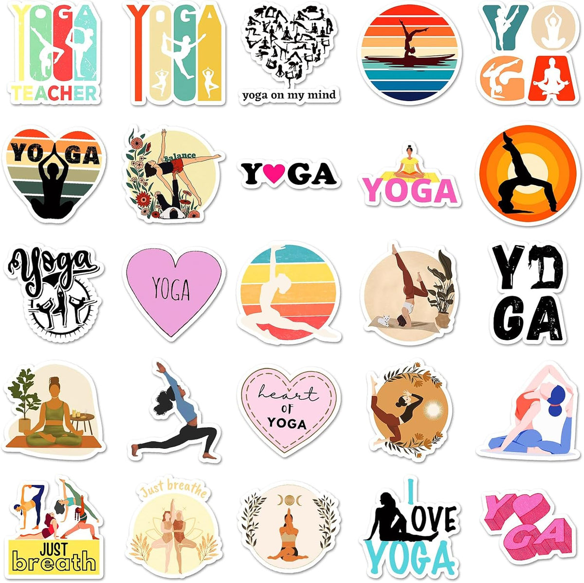 Yoga Stickers for Laptop (50 PCS),Gift for Children Teens Adults Girl Boys,Waterproof Stickers for Water Bottle,Yoga Vinyl Stickers for Scrapbook,Skateboard,Bike,Phone,Dairy