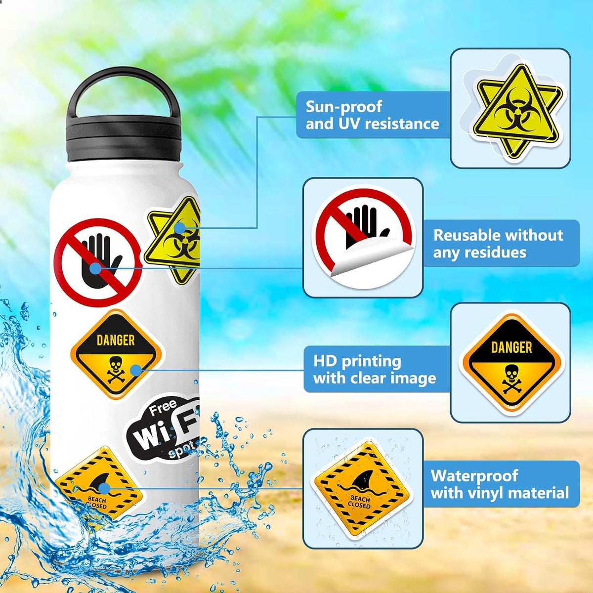 100PCS Warning Sign Stickers for Kids Funny Road Signs Stickers for Water Bottles Cute Identification Decals Street Signs for Laptop Hydroflask Journaling Classroom