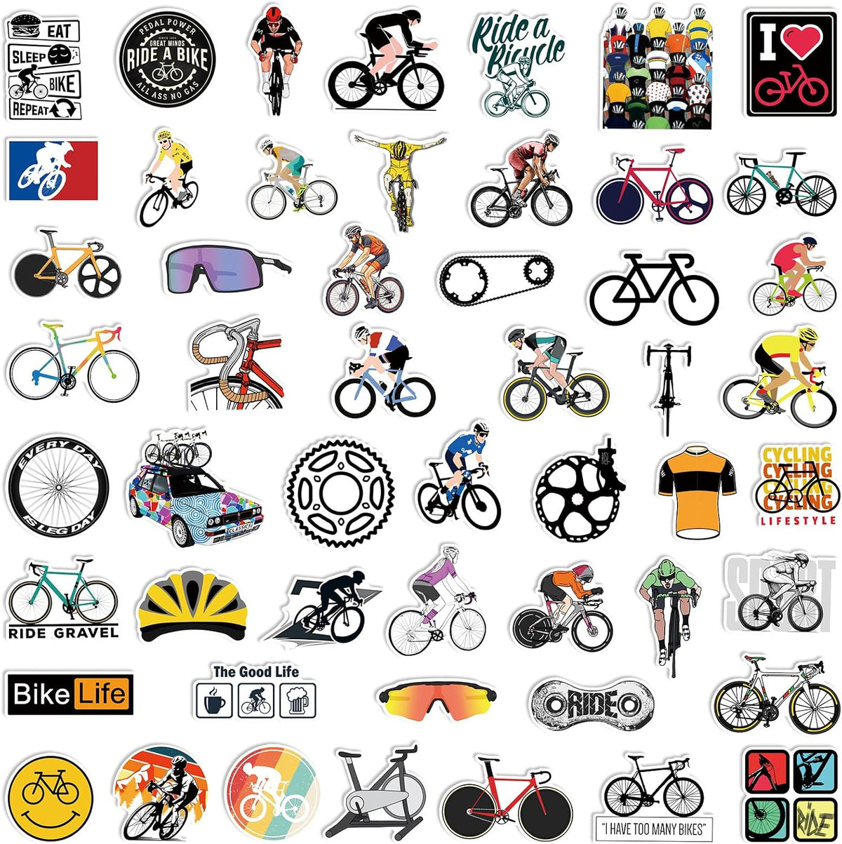 50 Pcs Road Bikes and Bicycles Stickers for Girls Boys Children Teens, Vehicle Bicycle Stickers for Laptop Water Bottles,Bicycle,Skateboard,Computer,Waterproof Vinyl for Wall,Graffiti Stickers