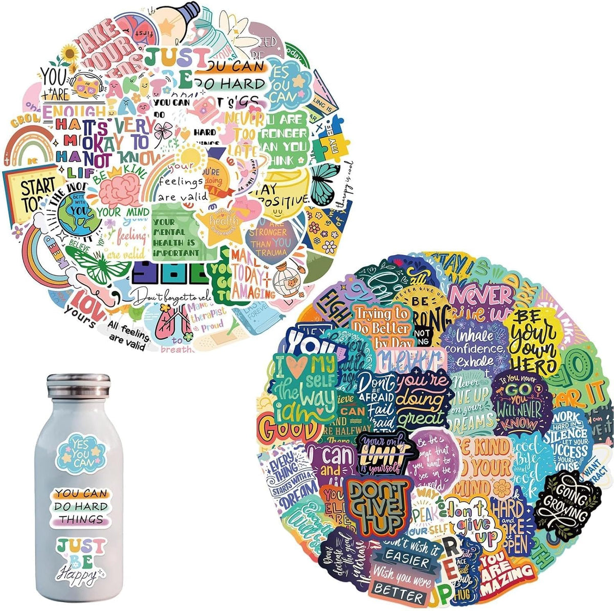 Positive Mental Health Stickers 100pcs Reminders Motivational Stickers Waterproof Vinyl Affirmation Sticker Cartoon Cute Graffiti Decals for Laptop Water Bottle Scrapbook Journal Scrapbook)