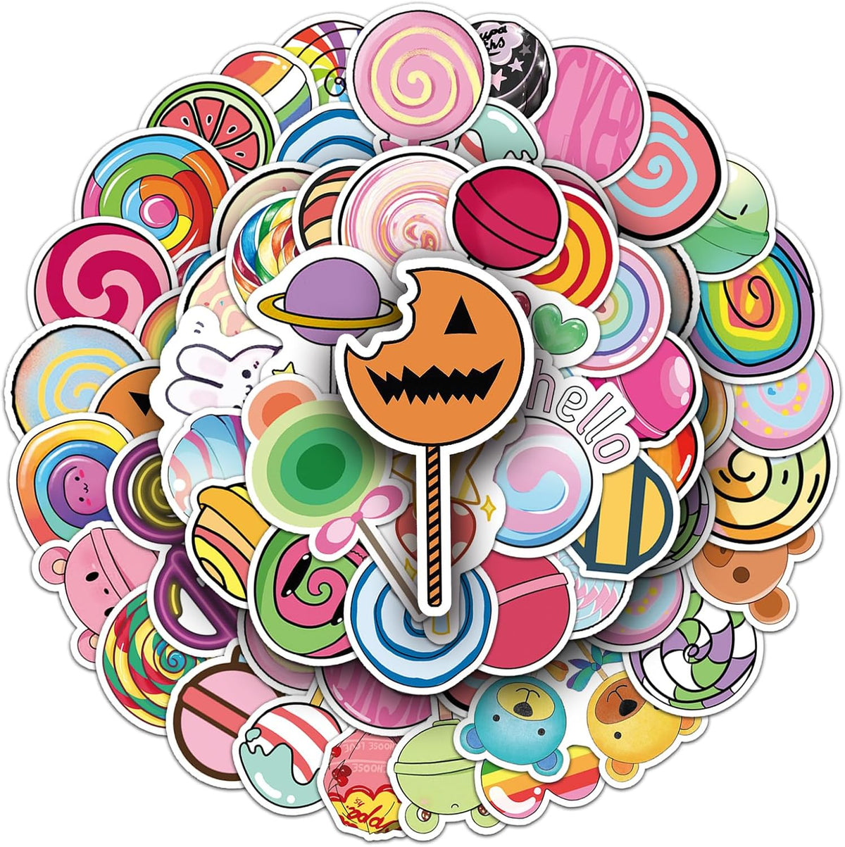 50Pcs Unique Lollipop Stickers, Colorful Cartoon Decorative Stickers, Self-Adhesive for Scrapbooking, Scrapbooking, Water Cups, Notebooks, Party Decoration(Lollipop)