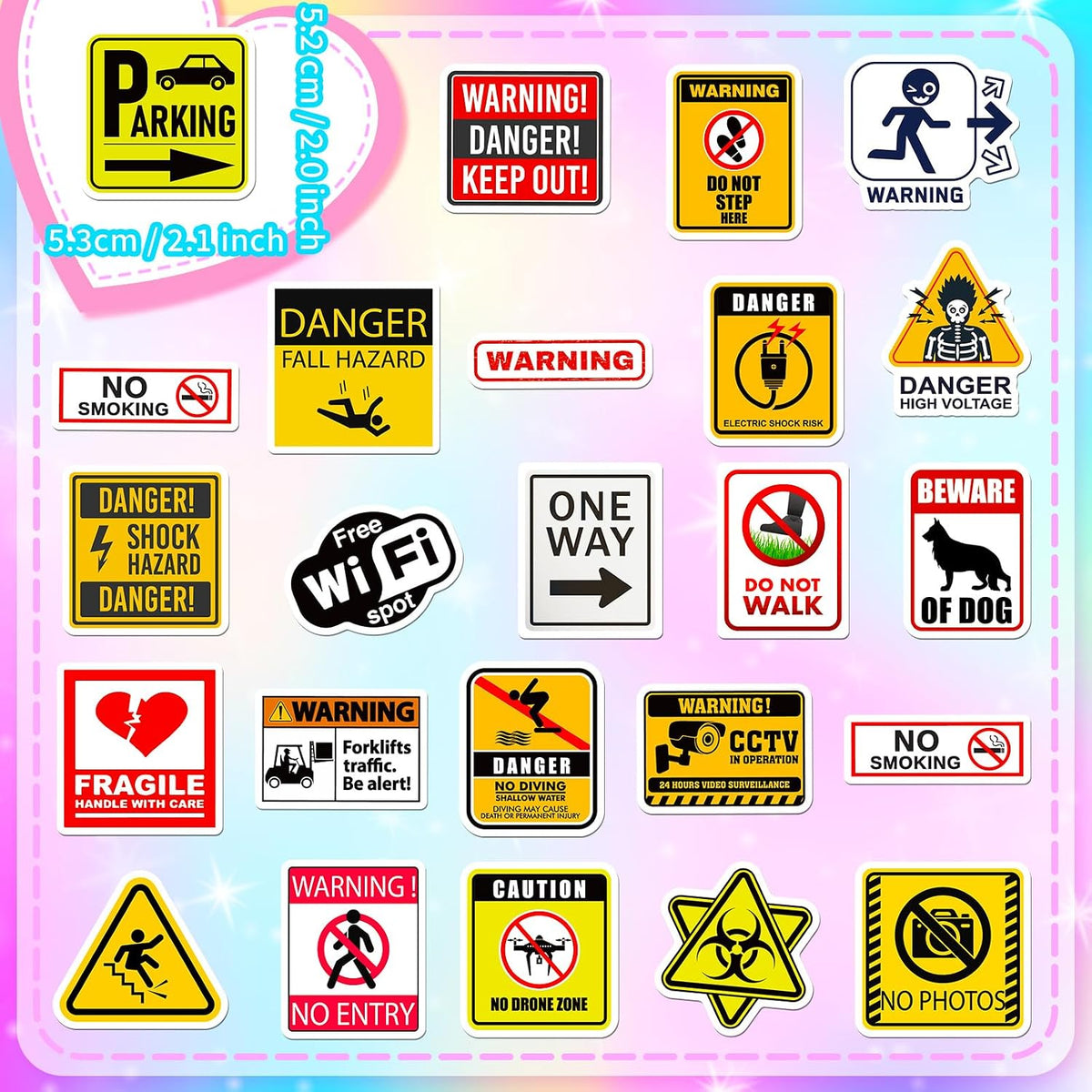 100PCS Warning Sign Stickers for Kids Funny Road Signs Stickers for Water Bottles Cute Identification Decals Street Signs for Laptop Hydroflask Journaling Classroom