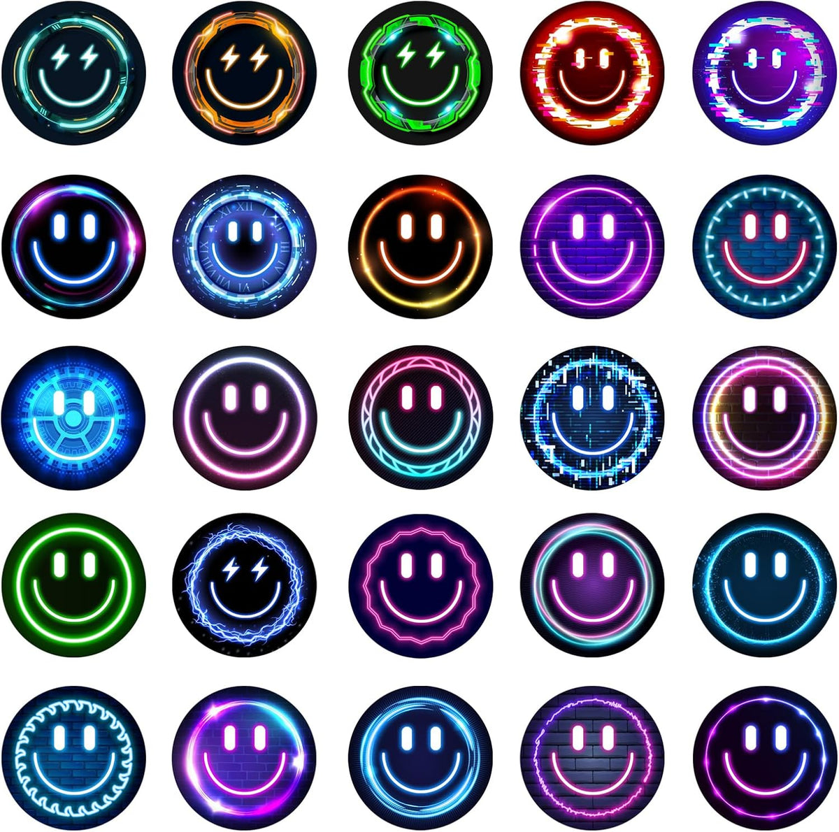50 PCS Smile Neon Stickers, 2.16 inch, Cute Cartoon PVC Decals, for Water Bottles, Teaching Rewards, Notebooks, Stationery, Luggage