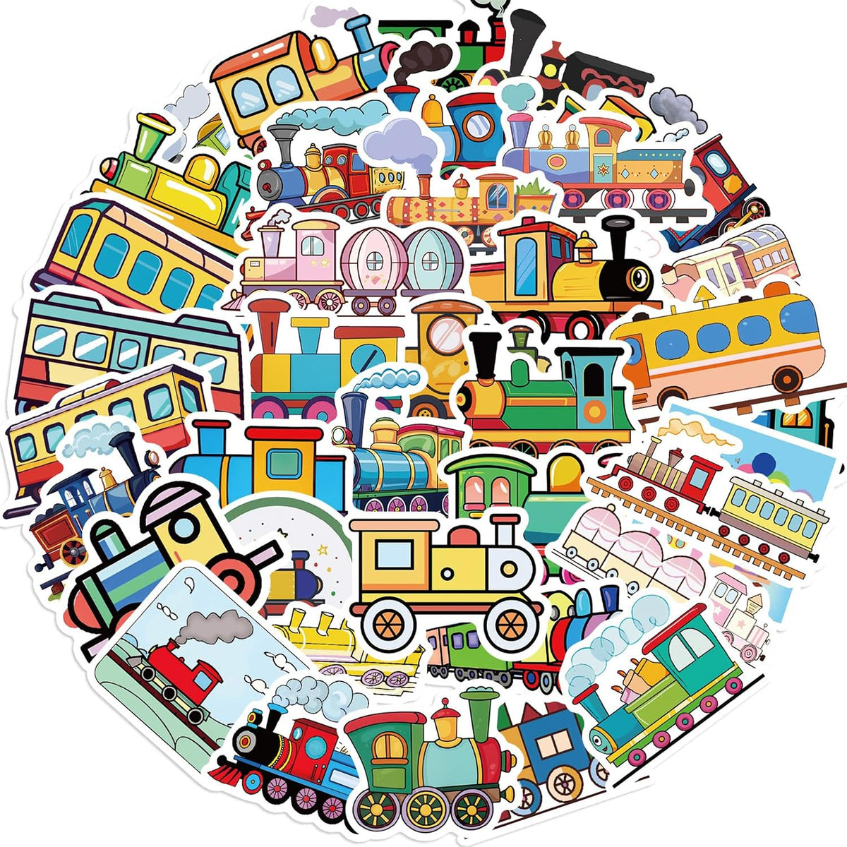 MFUXU 55 Pcs Vehicle Stickers - Train, Truck, Car - Vinyl Waterproof Kids Stickers